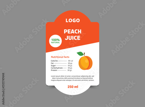 Bottle Label Template Design Peach Juice Brand Name Packaging Product Vector Illustration