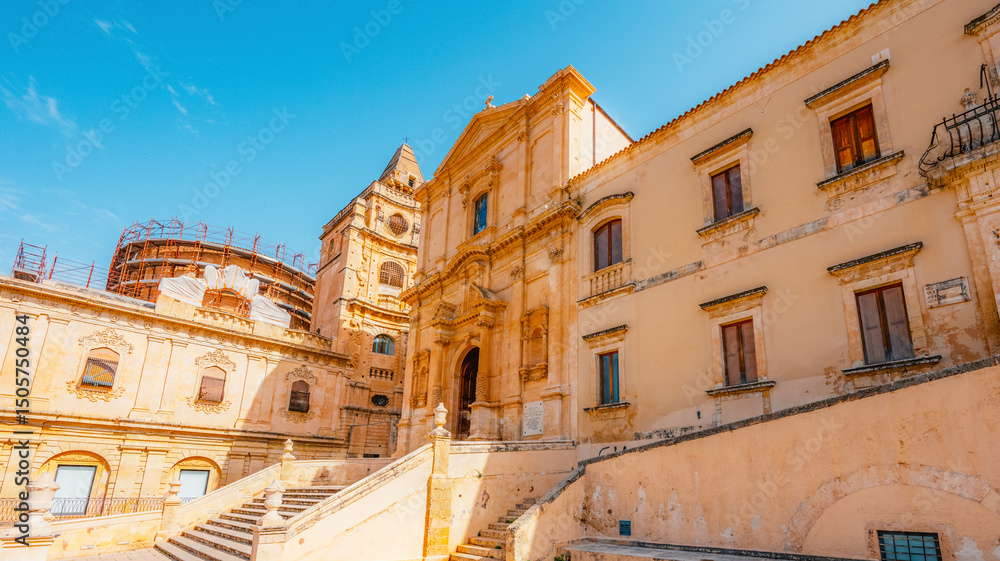 Fototapeta premium Noto, with the Basilica Minore di San Nicolo and Palazzo Ducezio, Sicily, Italy.