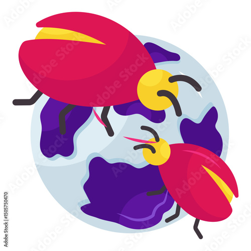 A colorful design icon of global bug
