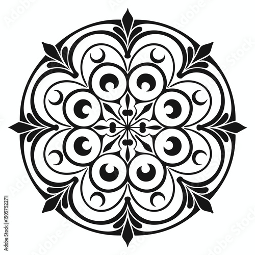 Elegant black and white circular mandala design
