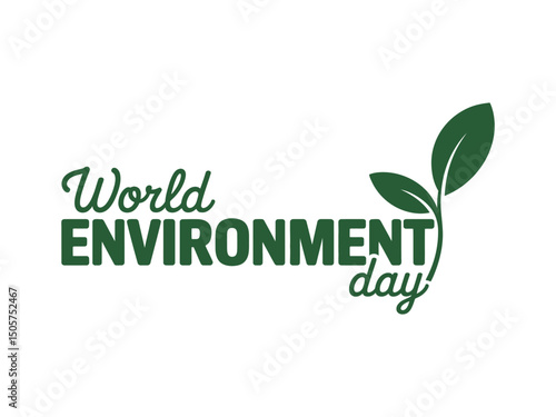 World environment day celebration logo with green typography and leaf illustration on white background