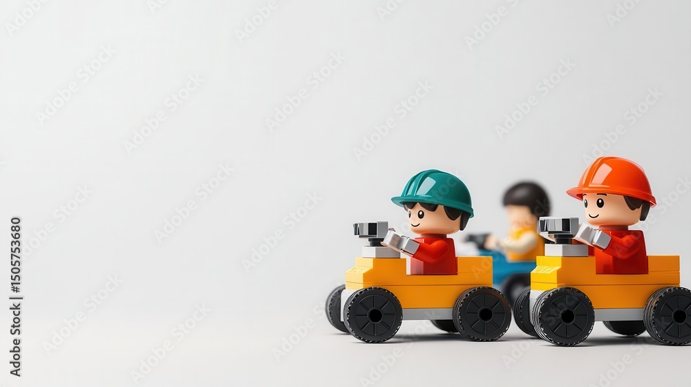 Fototapeta premium Playful scene of children racing robots they built