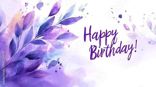 Minimal birthday design with lavender sketch along the left margin, “Happy Birthday!” handwritten in script font on the right, soft lavender gradient background. Created Using: pencil sketch overlay,