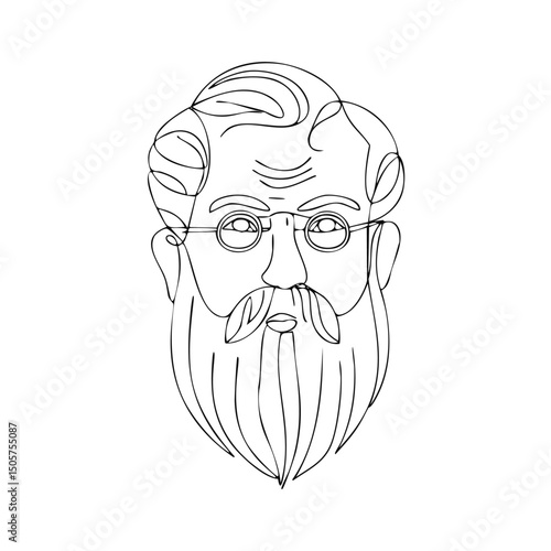 Line art portrait of a bearded man wearing glasses