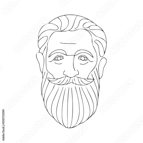 Line art portrait of a senior man with a long beard