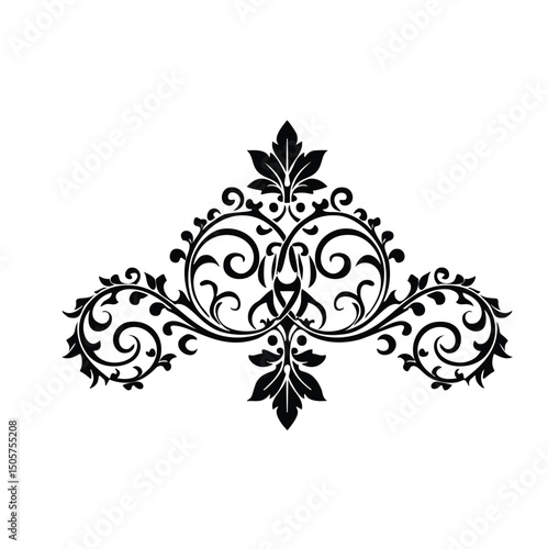 Elegant black and white damask floral design element