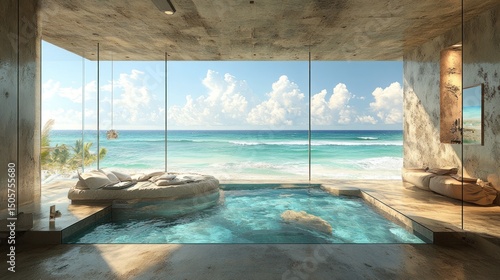 Oceanfront villa's infinity pool, bedroom view