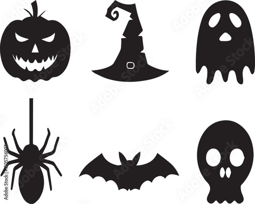 black halloween vector icon, halloween silhouette vector set, halloween logo bundle