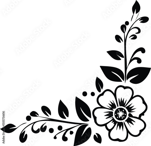 Elegant black and white floral corner design