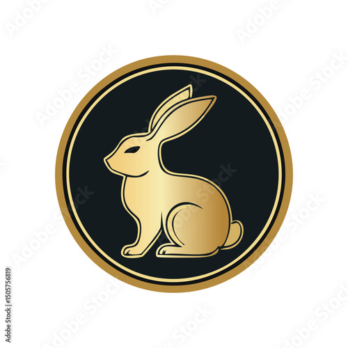 Elegant golden rabbit logo design circular emblem