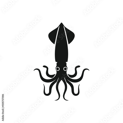 Elegant black silhouette of a squid ocean creature