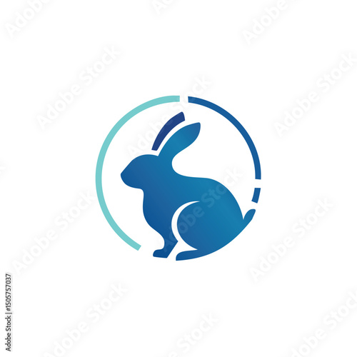 Blue rabbit logo design circle modern minimalist