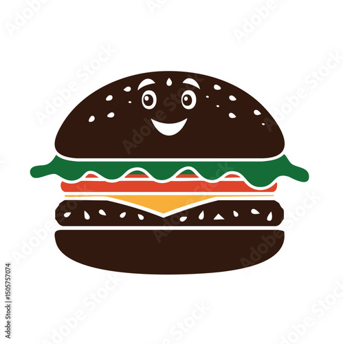 Happy smiling burger cartoon food illustration