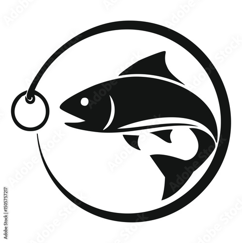 Fishing hook catching big fish circle logo design