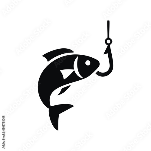 Black fish silhouette hooked fishing icon