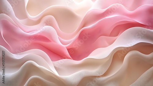 Flowing silky abstract waves with soft dusty rose and cream colors blending into smooth minimalist curves, tranquil and sophisticated visual style. Created Using: Fine pastel artistic techniques,