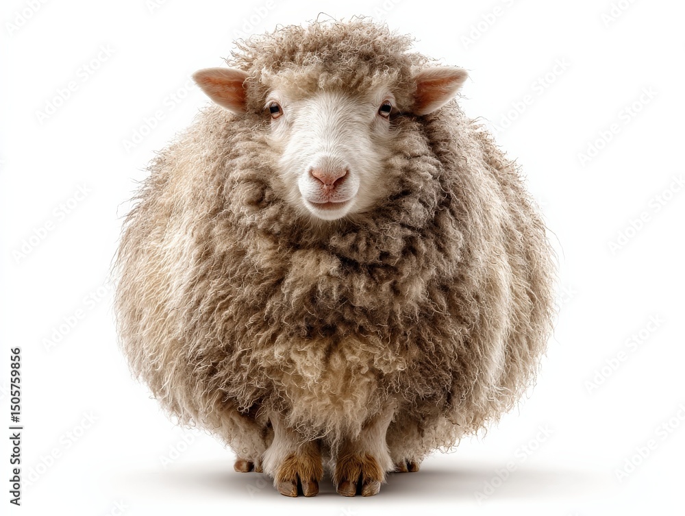 Fototapeta premium Fluffy sheep against a white background.
