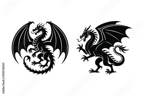 Dragon silhouette vector art design isolate in white background