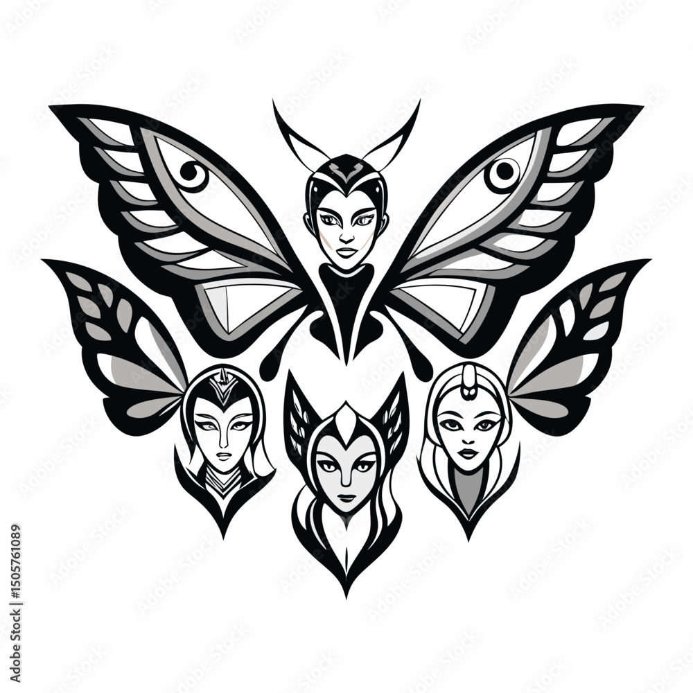 Butterfly Vector Logo Set with Floral Theme Butterfly Vector Logo Set with Floral Theme