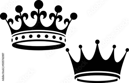 King and queen crowns royal symbols black and white
