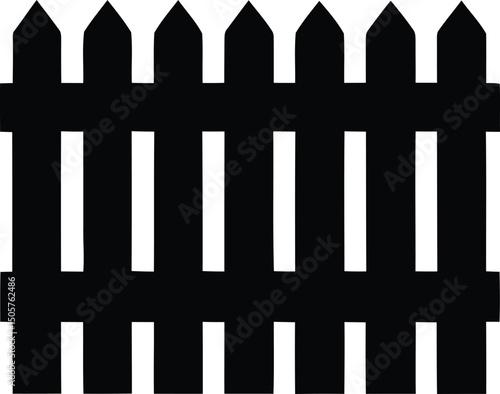 Black and white vector illustration of a simple wooden picket fence ideal for various design projects and graphic resource applications