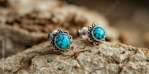 Sterling Silver Turquoise Earrings on Wood