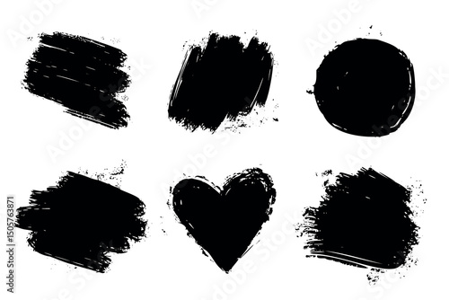 Set of black grunge brush strokes and shapes. Perfect for banners, backgrounds, masking, labels, and creative design projects.