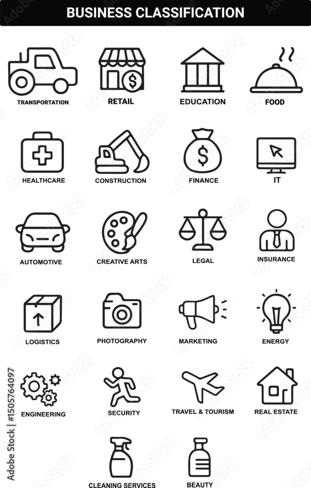 Business Industry Classification Icons – Sectors & Categories Business Industry Classification Icons – Sectors & Categories
