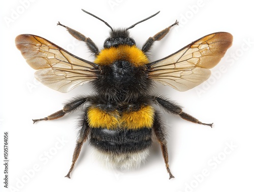 Close-up of a bumblebee, showcasing its intricate details and vibrant colors.