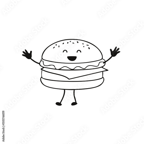 Happy hamburger cartoon character food illustration
