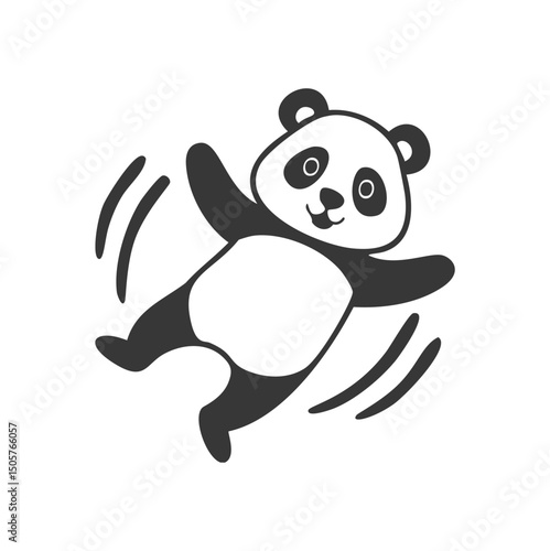 Happy panda bear cartoon character jumping fun