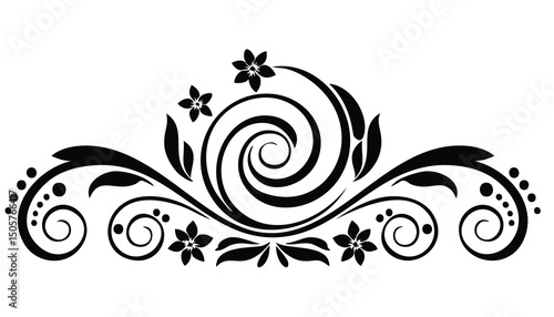 Elegant black floral swirl design element