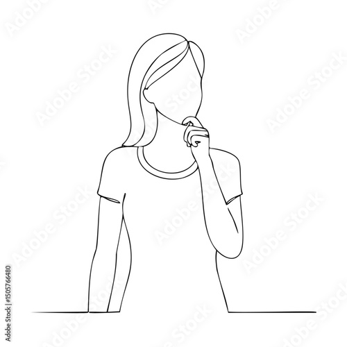 Woman thinking pensive thoughtful contemplative line art