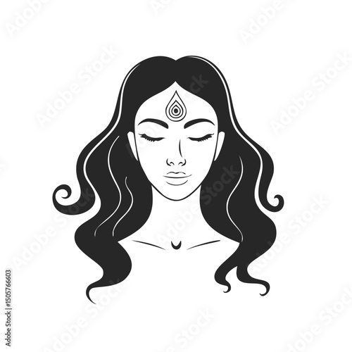 Serene woman with third eye chakra meditation art