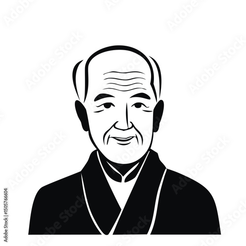 Wise elderly asian man in traditional clothing portrait