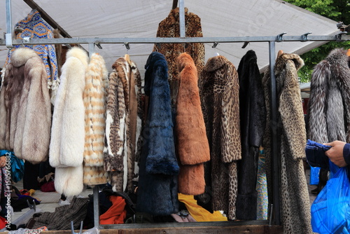 Photography Noordermarkt Market Stall with Fur Coats in Amsterdam, Netherlannds