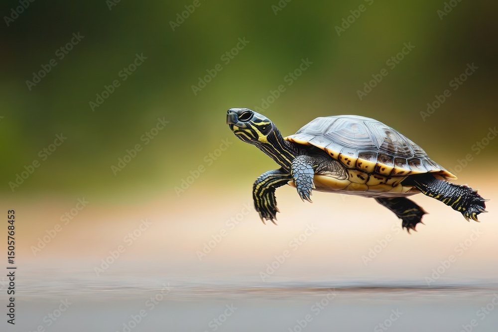 Obraz premium Slow-Motion Turtle Walking in Nature with Blurred Background