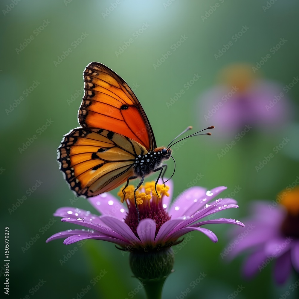 Fototapeta premium Flying butterfly on an flower