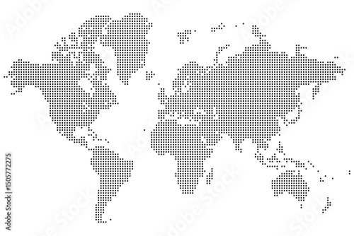 Realistic squire dotted vector world map. Global atlas design in this dotted world map filled with tiny dots representing countries. Dotted world map helps visualize geography with style and order.