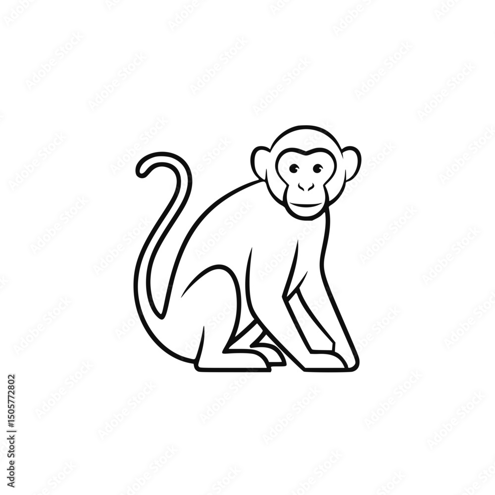 Fototapeta premium Monkey illustration, line art style, black and white, for zoology education