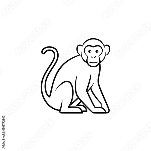 Monkey illustration, line art style, black and white, for zoology education