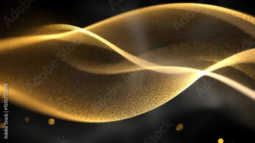 Golden, glowing wave-like particles flowing on a dark background