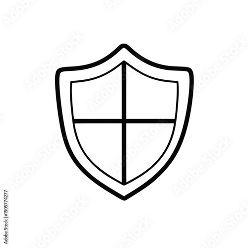 Simple shield icon, black and white, for security concepts, with copy space