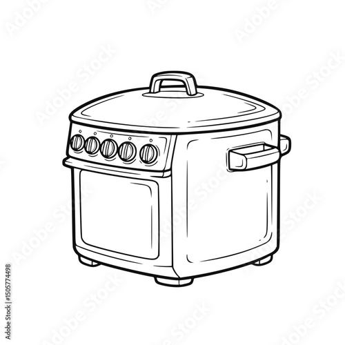 Air fryer illustration, line art style, monochrome, for cooking blogs