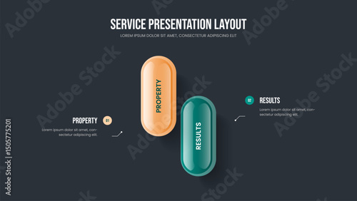 Corporate Strategy Frame Design Vector Illustration. Company Development Two Step Infographic Slide Template. Business Portfolio 2 Option Diagram Presentation Layout.