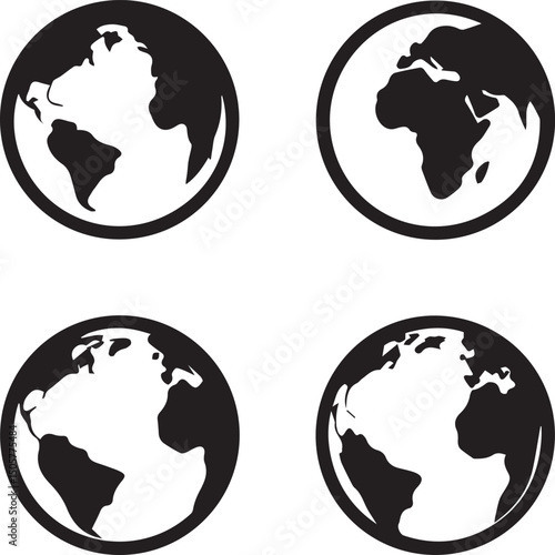 earth vector set, earth vector illustration, earth silhouette vector isolated on white background