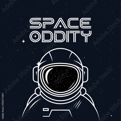 Astronaut Space Oddity Retro Line Art Design Galactic Exploration Vintage Spaceman Cosmic Universe Starry Night Sky Graphic Illustration  Retrofuturistic Space Travel dark white   