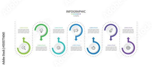 Business infographic template. 7 Step timeline journey. Process diagram, Infographic elements vector illustration.