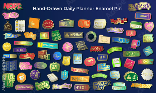 Hand-Drawn Vector Daily Planner Enamel Pins