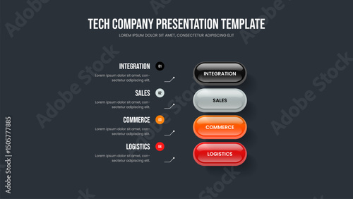 Market Plan 4 Option Diagram Slideshow Layout. Investor Strategy Four Element Infographic Frame Template. Product Forecast Slide Design Vector Illustration.